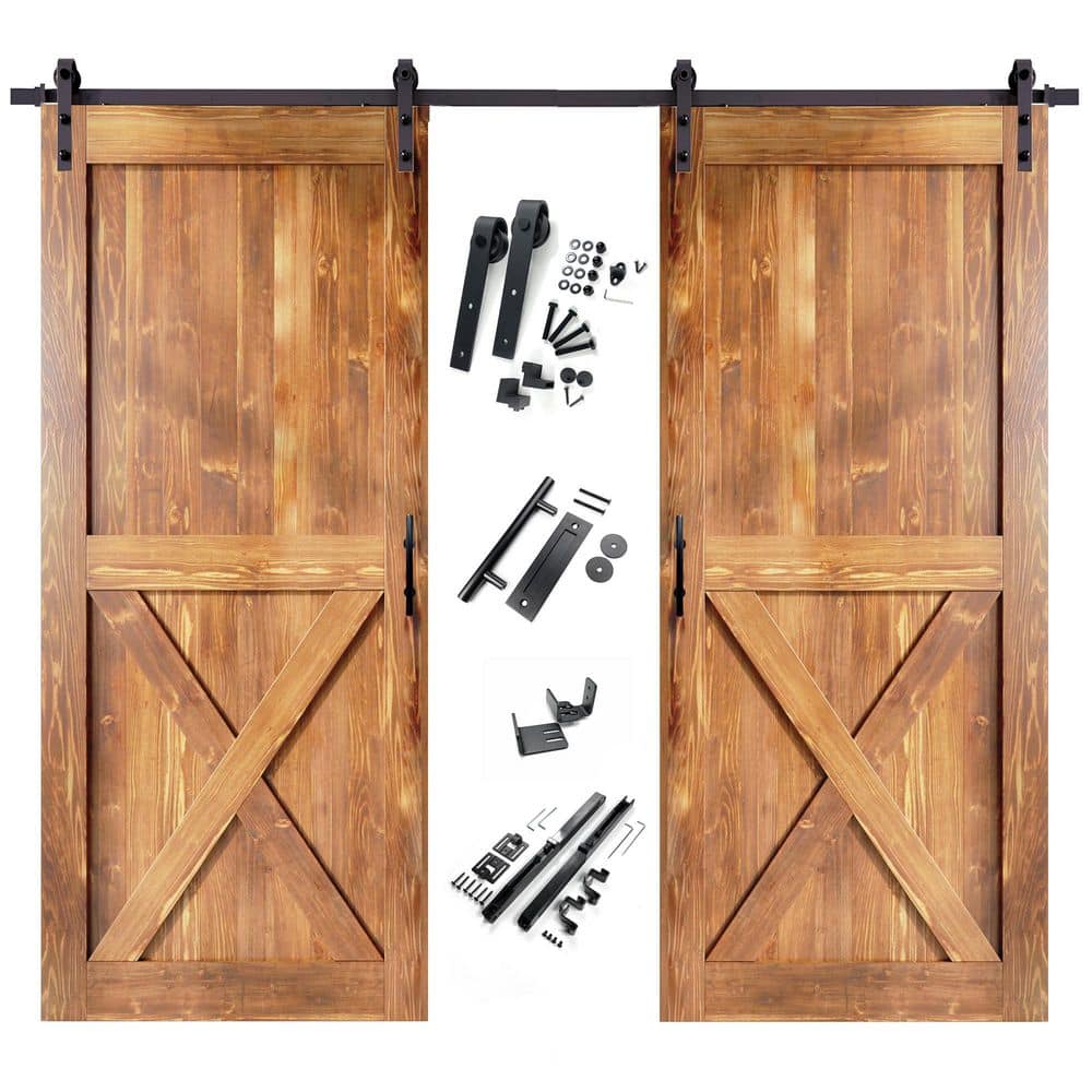 44 in. x 84 in. X-Frame Early American Double Pine Wood Interior Sliding Barn Door with Hardware Kit, Non-Bypass price history on PriceWatchPro