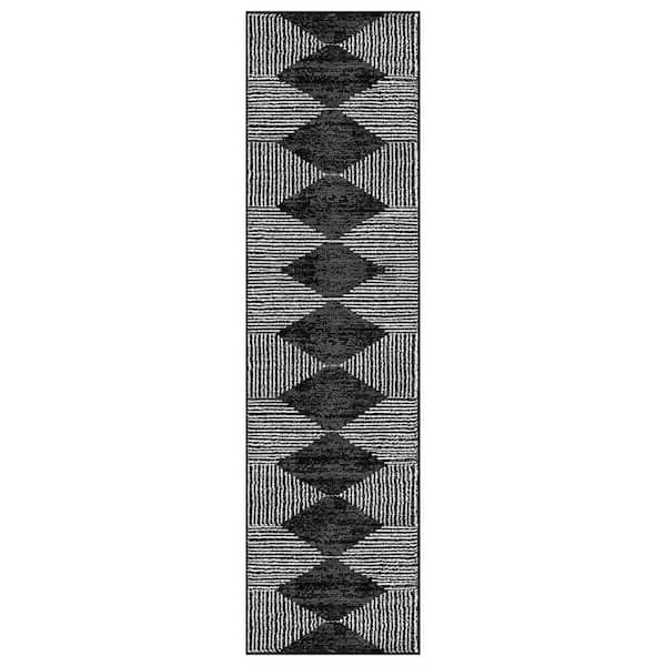 Geometric Stripe Black 2 ft. 3 in. x 8 ft. Runner Rug