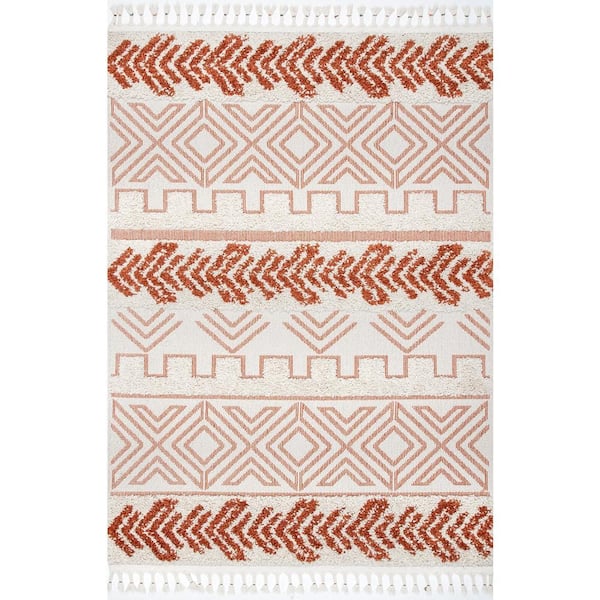 nuLOOM Zuri Shaggy Banded Tribal Rust 5 ft. 3 in. x 7 ft. 3 in. Area Rug