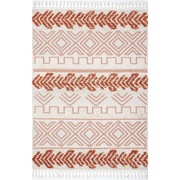 nuLOOM Zuri Shaggy Banded Tribal Rust 8 ft. x 10 ft. Area Rug GCAL02C