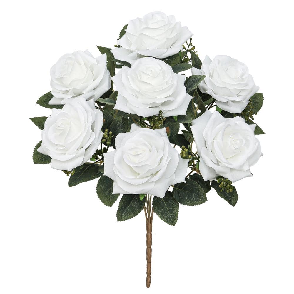 17 in. White Artificial Queen Tea Rose Flower Stem Bush Bouquet (Set of 2) price history on PriceWatchPro