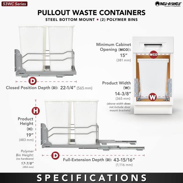 Details about   Rev-A-Shelf 53WC-1835SCDM-217 Double 35-Quart Pullout Soft Close Waste Container 