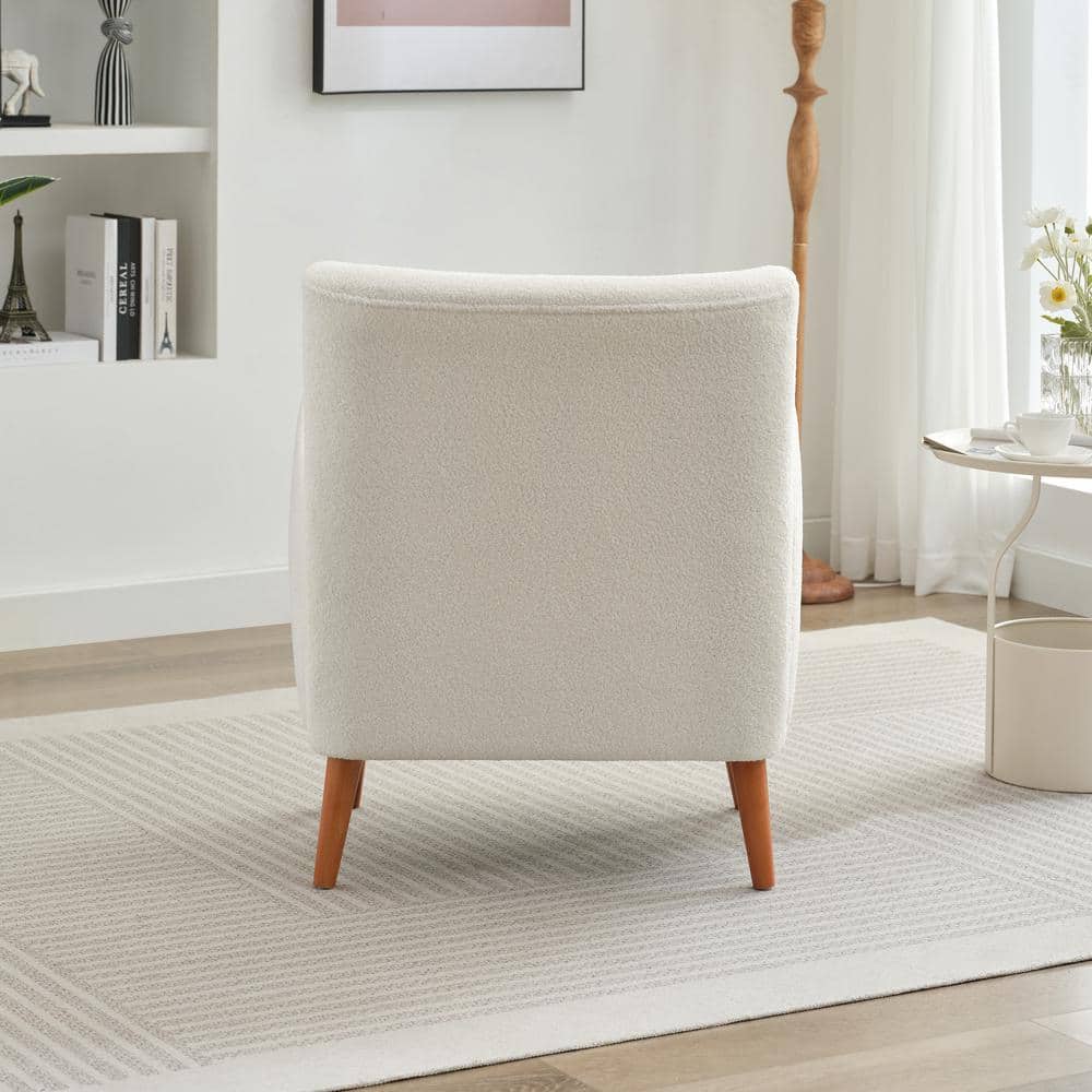 Beige Boucle Wingback Accent Chair with Wood Legs