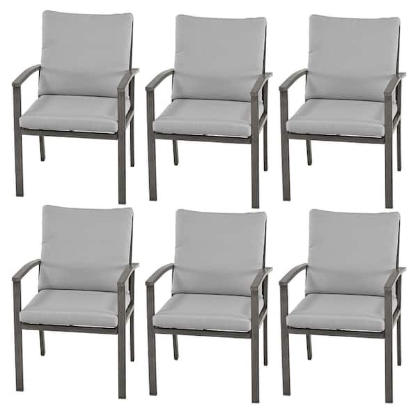 EGEIROSLIFE Modique 6-Piece Aluminum Patio Dining Chairs with Light Gray Cushions