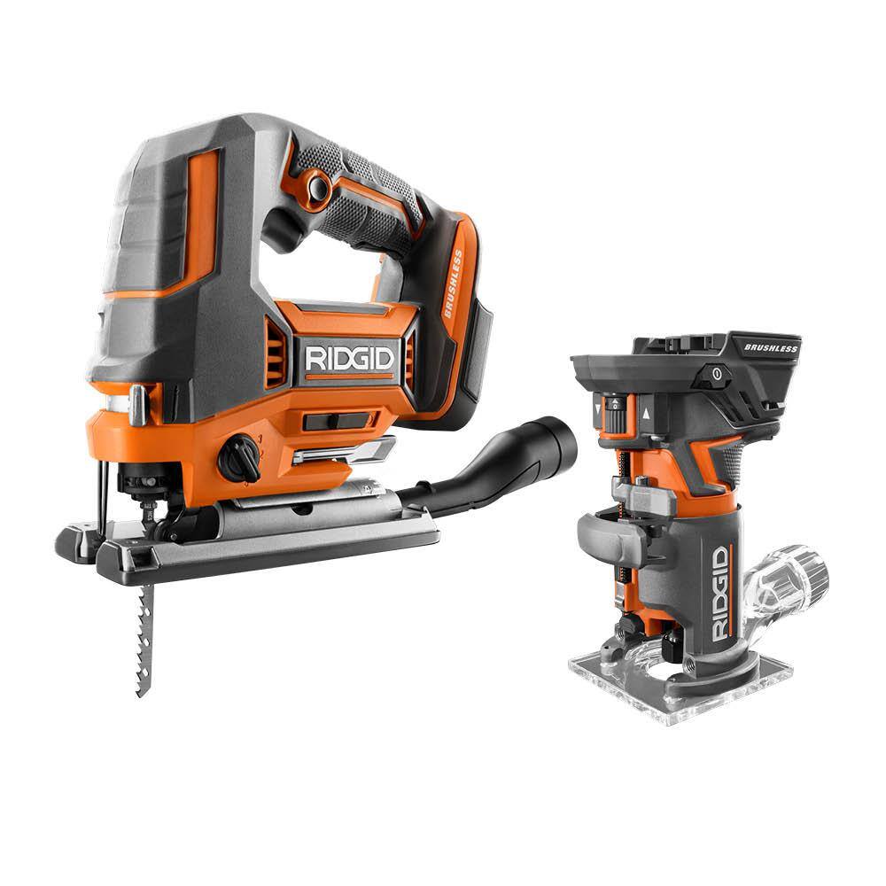 RIDGID 18V Brushless Cordless 2-Tool Combo Kit with Jig Saw and Trim Router  Kit (Tools Only) R8404437SB2N - The Home Depot