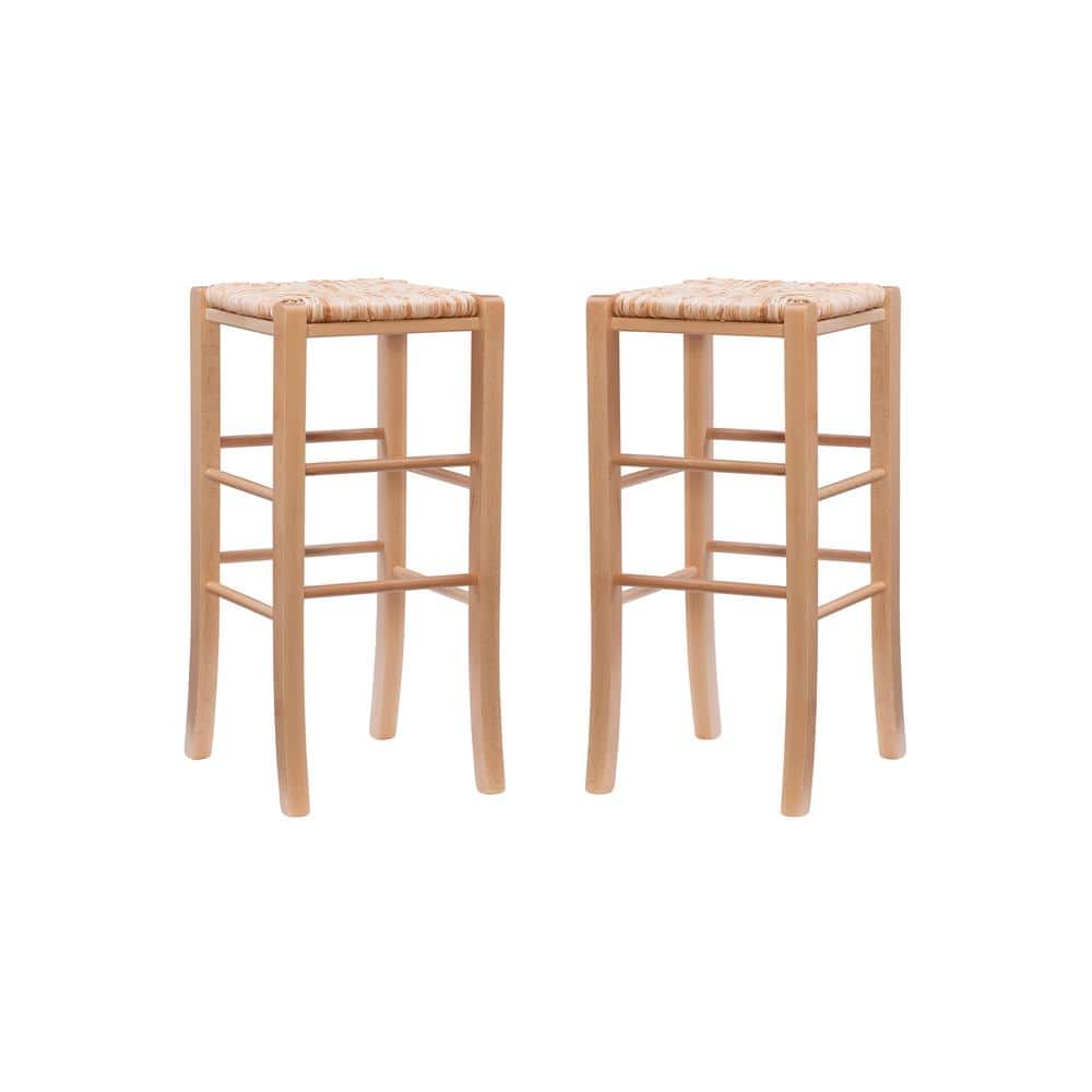 Marlene 29.15 in. Natural Backless Wood Bar Stool with Rush Seat Set of Two