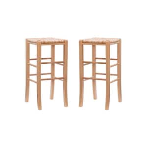 Marlene 29.15 Seat Height Natural Brown Backless Wood Frame Barstool with Natural Seagrass Seat (Set of 2)
