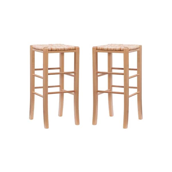 Linon Home Decor Marlene 29.15 in. Natural Backless Wood Bar Stool with Rush Seat Set of Two
