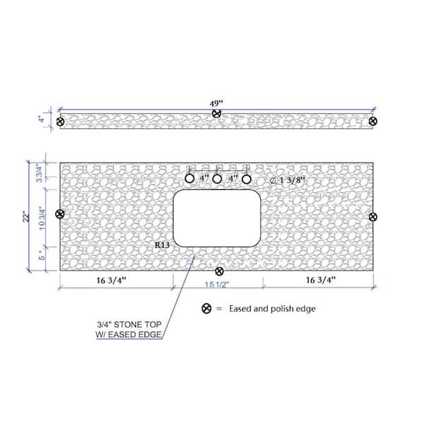 Xzkai 49 in. W x 22 in. D Ceramic White Rectangular Single