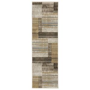 Brooker Beige/Charcoal 2 ft. x 8 ft. Distressed Geometric Stripe Recycled PET Yarn Indoor Runner Area Rug