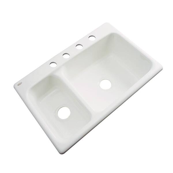 Thermocast Wyndham Drop-In Acrylic 33 in. 4-Hole Double Bowl Kitchen Sink in Biscuit