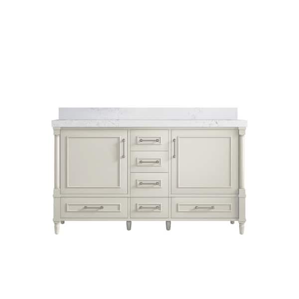 Willow Collections Hudson 60 in. Double Sink Freestanding Alabaster Bath Vanity with Empira White Quartz Top Unassembled