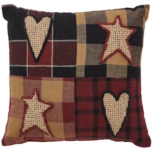 Connell Burgundy Natual Country Black Primitive Patchwork 6 in. x 6 in. Throw Pillow