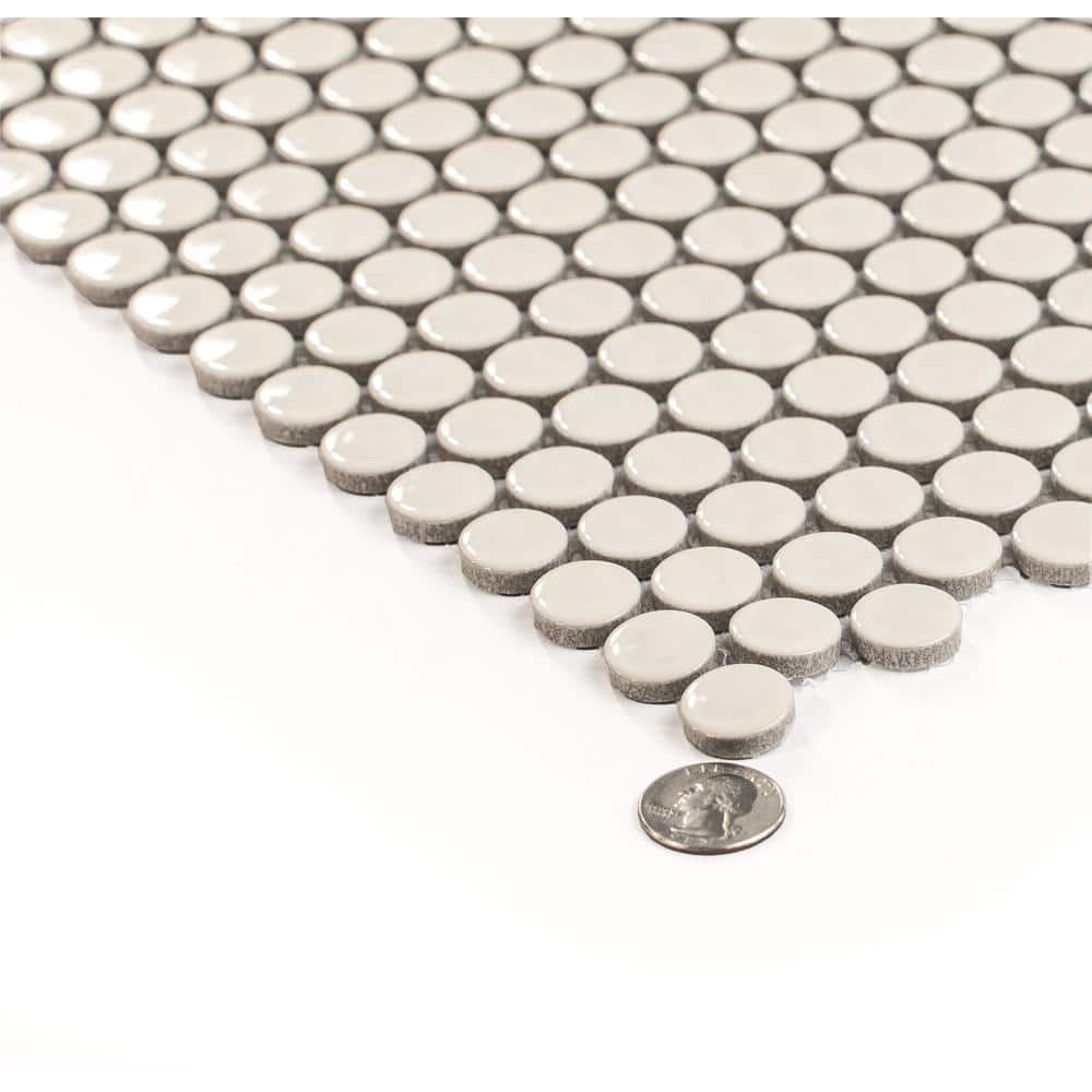Cirkel Beige Glossy Penny Round Porcelain Mosaic Tile Sheet