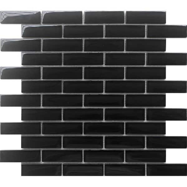 Apollo Tile Black 4 in. x 5 in. Polished Glass Mosaic Tile Sample (0.13 sq. ft./Piece)