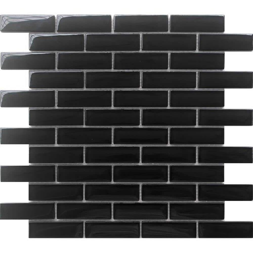 Apollo Tile Black 11.9 in. x 11.9 in. Polished Glass Mosaic Tile