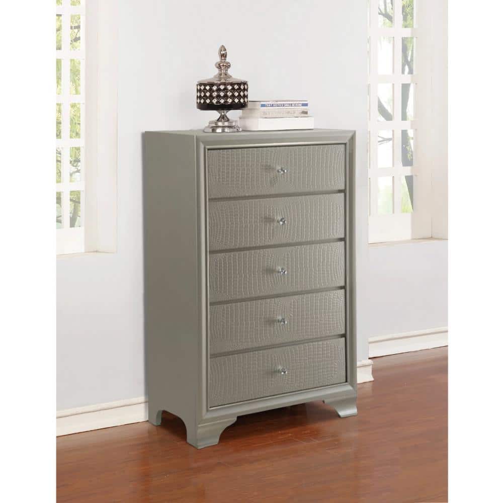 Black Vertical 5-Drawer Chest with Decorative Knobs