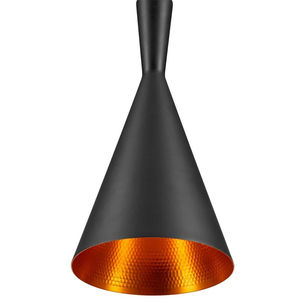 Matte Black and Gold Hourglass LED Pendant Light, 7.48"W x 63"H