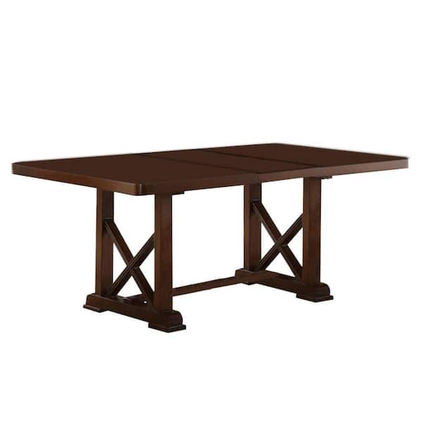 Benjara Brown Wood Rectangle 78 in. Trestle Base Dining Table Seats 8