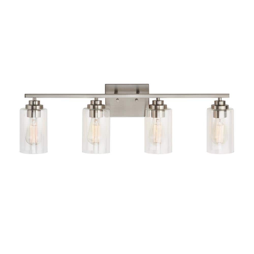 30" Brushed Nickel 4-Light Vanity Fixture with Clear Glass Shades