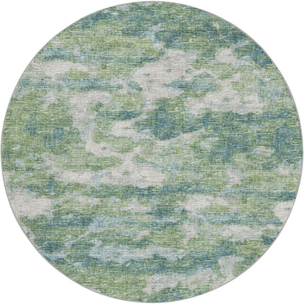 Dream Shag Premium Machine Washable Abstract ADS71 Green 8 ft. x 8 ft. Round Rug