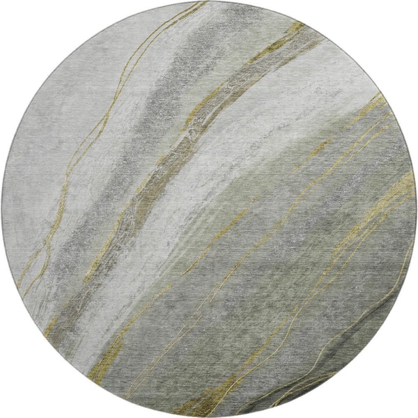 Mayfield Premium Machine Washable Abstract AMF2036 Aloe 8 ft. x 8 ft. Round Rug