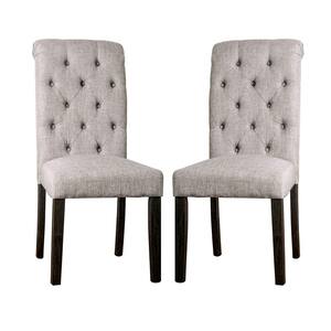 Antique Black Finish and Light Gray Fabric Upholstered Dining Side Chairs (Set of 2)