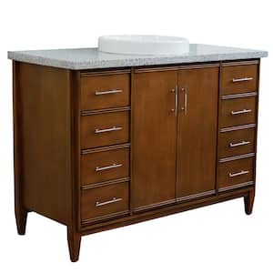 49 in. W x 22 in. D Single Bath Vanity in Walnut with Granite Vanity Top in Gray with White Round Basin