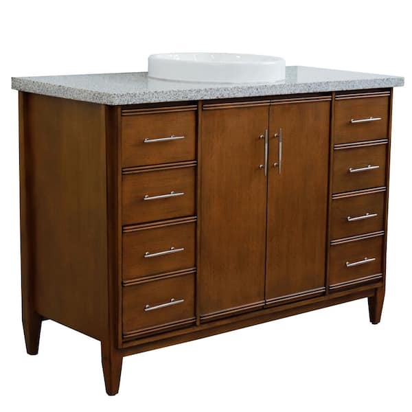 Bellaterra Home 49 in. W x 22 in. D Single Bath Vanity in Walnut with Granite Vanity Top in Gray with White Round Basin