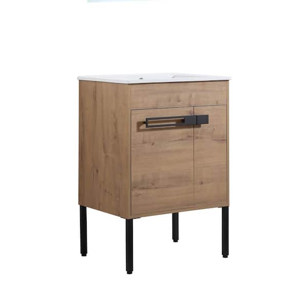 MYCASS SUGUR 24 in. W x 18. in D. x 35 in. H Freestanding Bath Cabinet and Top with Basin in burlywood with White Sink and Top