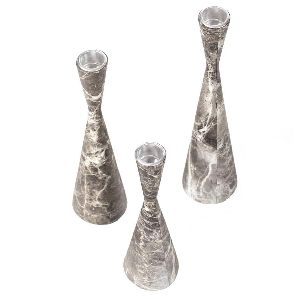 Gray Marble Resin Taper Candle Holders, Pack of 18