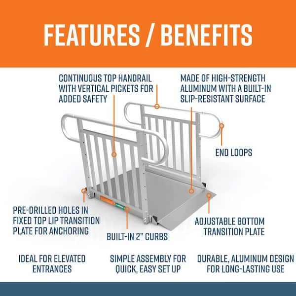 GATEWAY 3G 4 ft. Aluminum Solid Surface Wheelchair Ramp with Vertical Picket Handrails