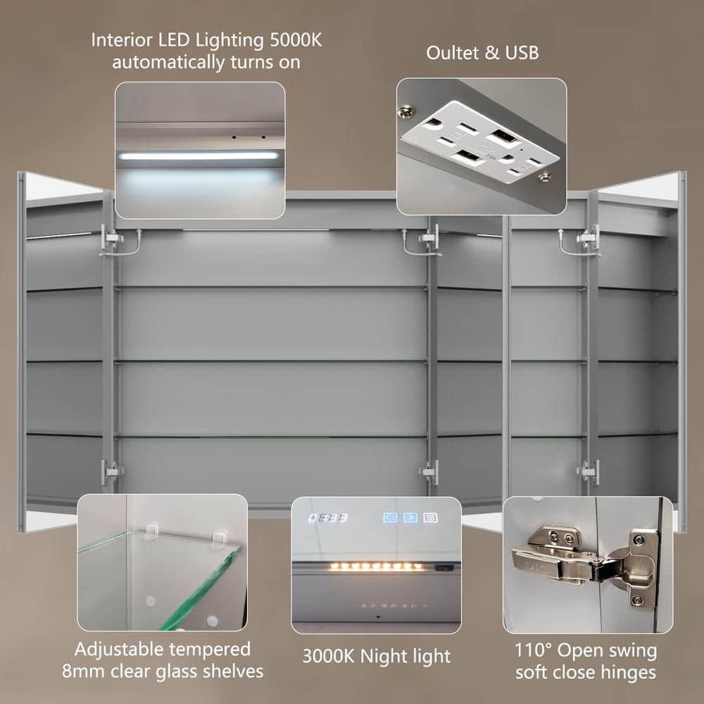 48'' x 32'' Silver Aluminum LED Medicine Cabinet with Mirror