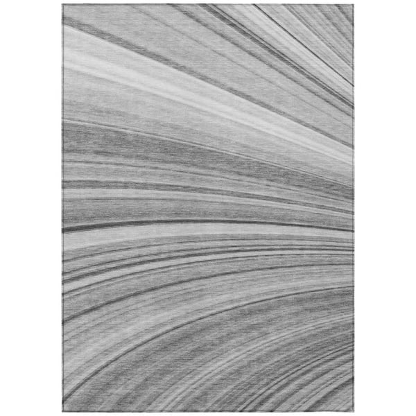 Gray, Silver, Ivory 3 ft. x 5 ft. Woven Abstract Polyester Rectangle Indoor / Outdoor Area Rug