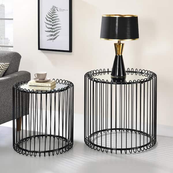 Furniture of America Deldyn 23.63 in. Black Round 2-Piece Nesting Tables