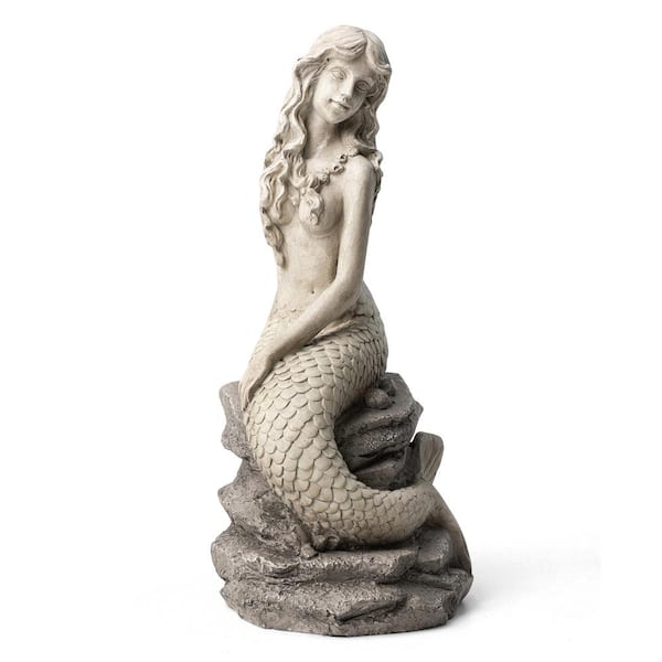 Glitzhome 20 in. H MGO Concrete Finish Mermaid Garden Statue