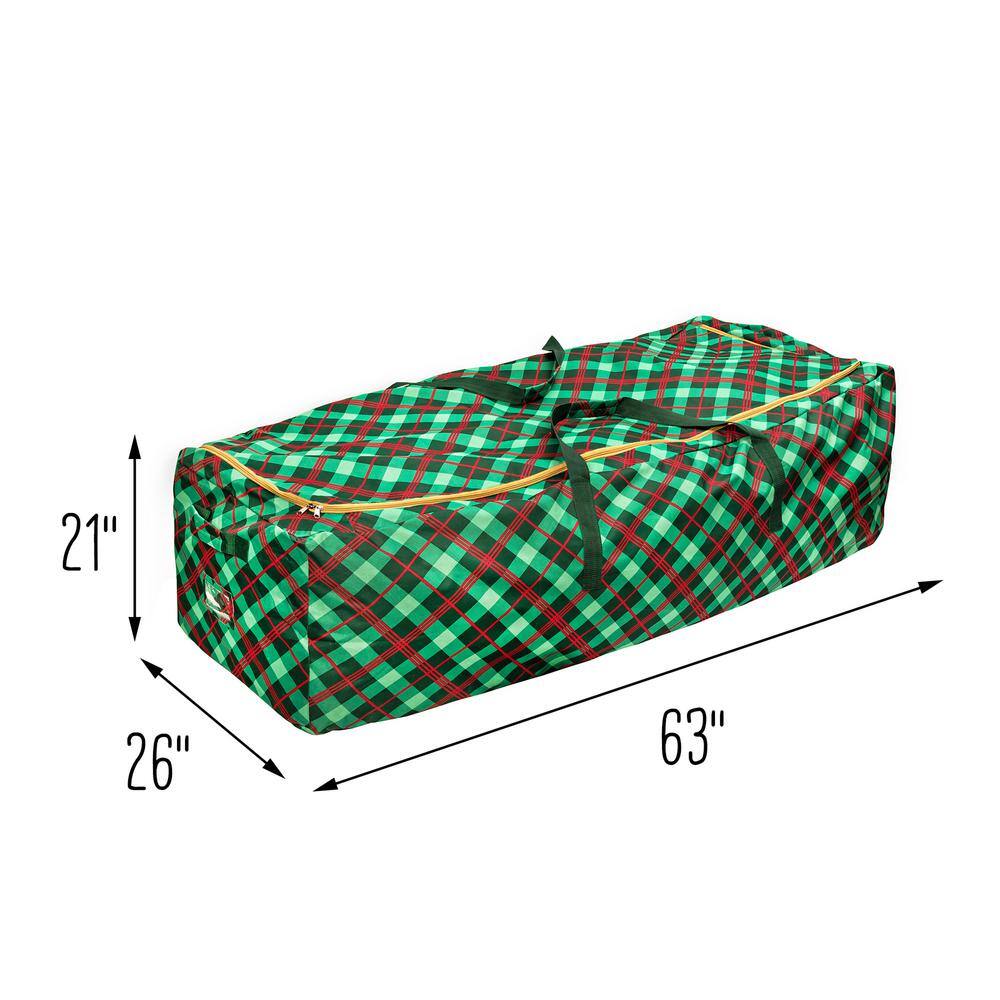Extra Large Green and Red Plaid Rolling Christmas Tree Storage Bag
