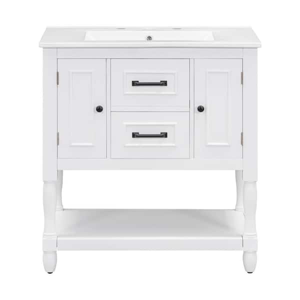 Unbranded 30 in. W x 18.3 in. D x 32.5 in. H Single Sink Freestanding Bath Vanity in White with White Ceramic Top