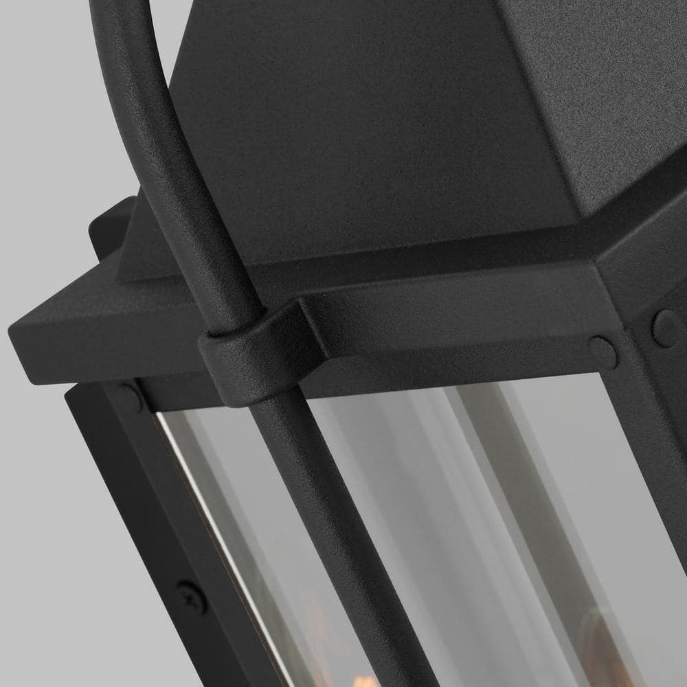 Textured Black 3-Light Outdoor Wall Sconce with Clear Glass Panels