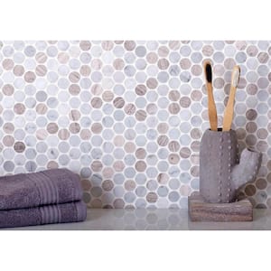 Gray and Beige 11.3 in. x 12.3 in. Penny Polished Marble Mosaic Tile (4.83 sq. ft./Case)