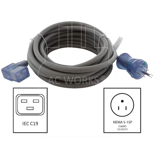 AC WORKS 20 ft. 14 / 3 15A Indoor Medical Grade Power Cord with