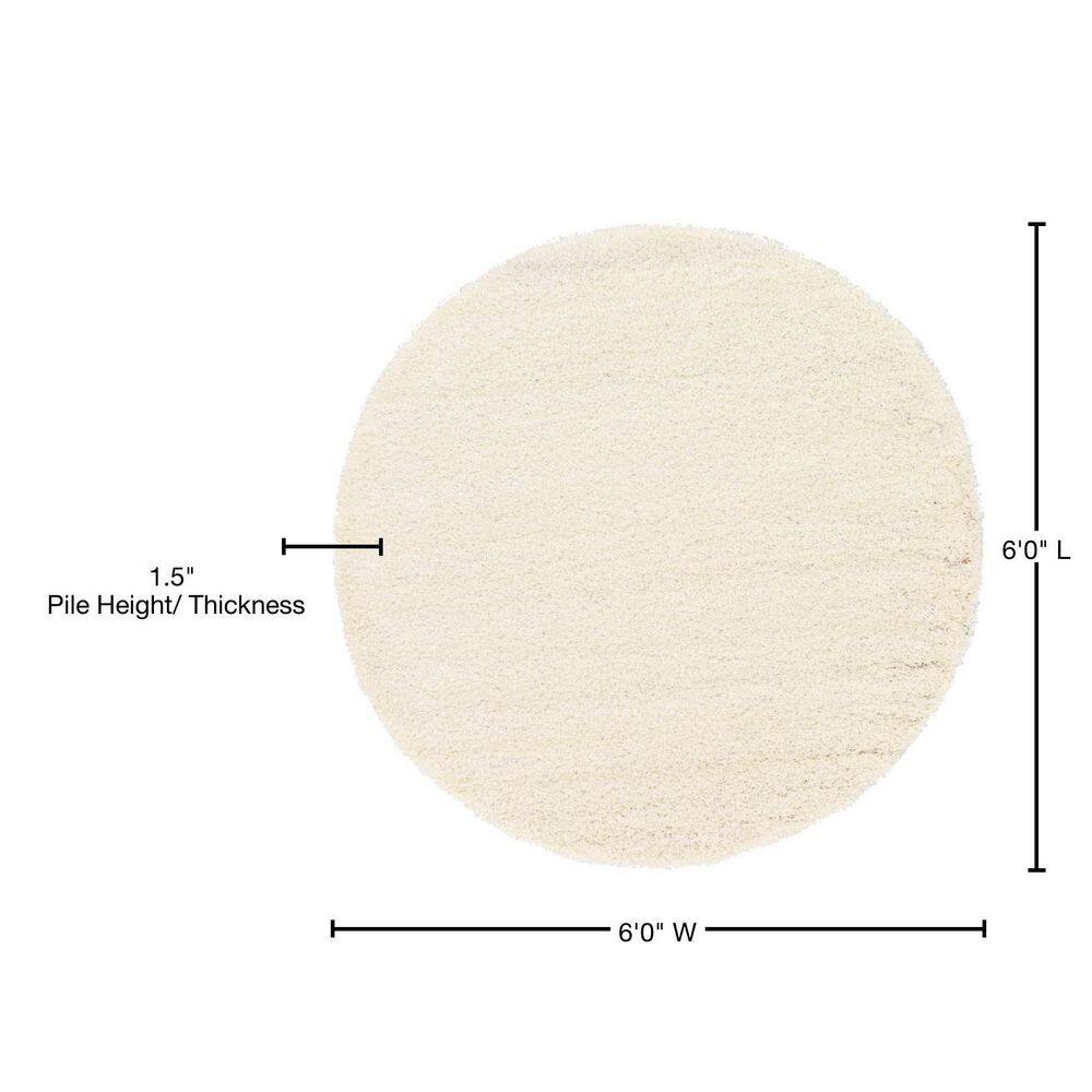 Snow White Round Shag Rug, 6' Easy Care Synthetic