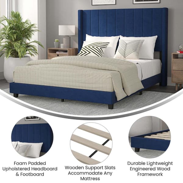 TAYLOR + LOGAN Blue Wood Frame Queen Platform Bed PL-503994-TAYLH - The  Home Depot