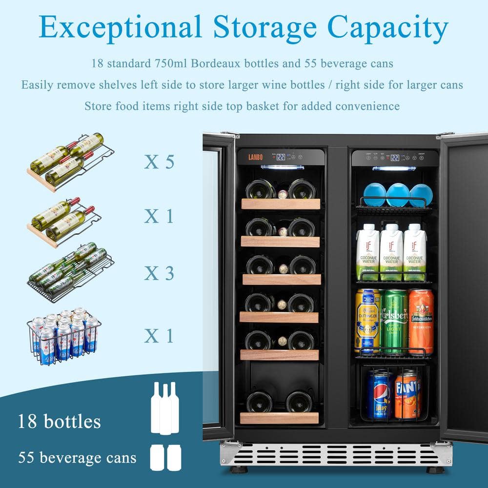 Lanbo 24" Stainless Steel Dual Zone Wine and Beverage Cooler