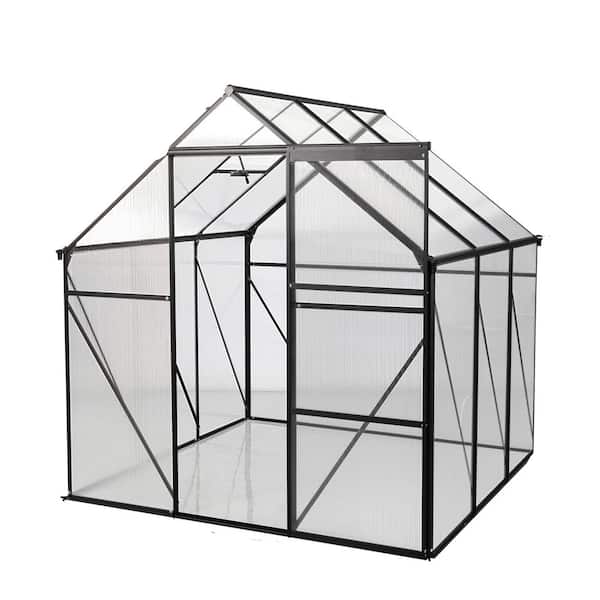 Unbranded 6 ft. W x 10 ft. D Polycarbonate Walk-in Greenhouse with Adjustable Roof Vent For Outdoors Backyard in All Season, Black