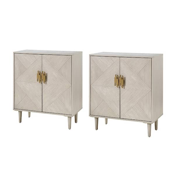 JAYDEN CREATION Battista White 36 in. Tall 2-Door Cabinet with Wooden Legs Set of 2
