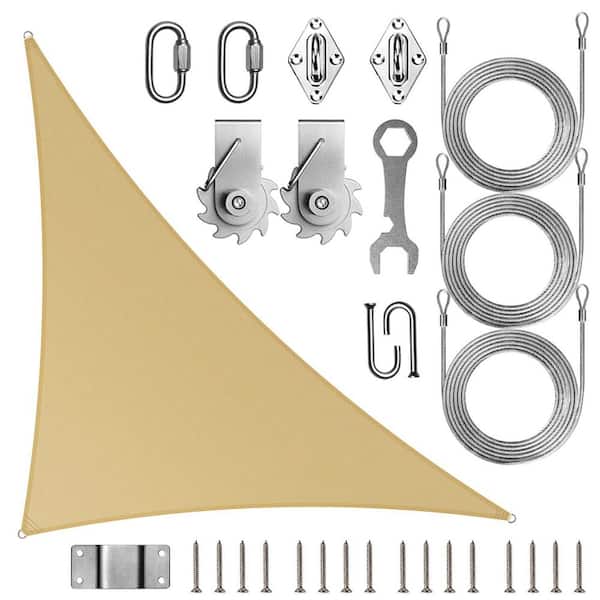 20 ft. x 20 ft. x 28.3 ft. Right Triangle Sun Shade Sail Canopy Fabric Cloth with Hardware TAWAL-Sand beige