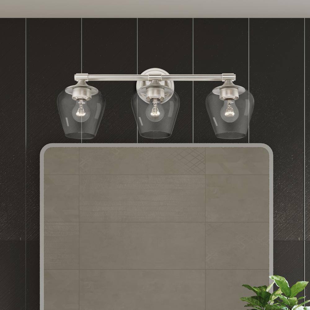 Brushed Nickel 3-Light Vanity Sconce with Clear Glass Shades