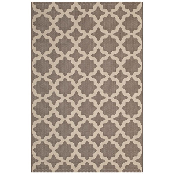 MODWAY Cerelia in Light and Dark Beige 5 ft. x 8 ft. Moroccan Trellis Indoor and Outdoor Area Rug