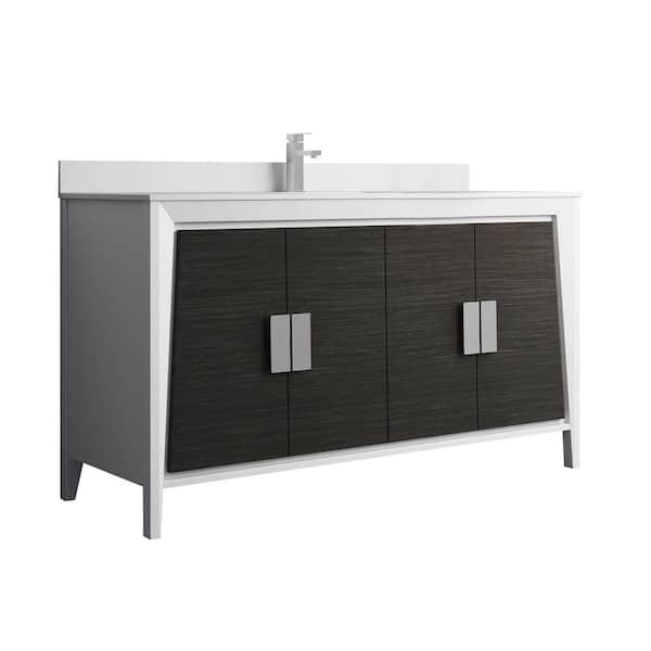 FINE FIXTURES Imperial 60 in. W x 20 in. D x 33.5 in. H Bathroom Vanity in Gray and White with Quartz Top
